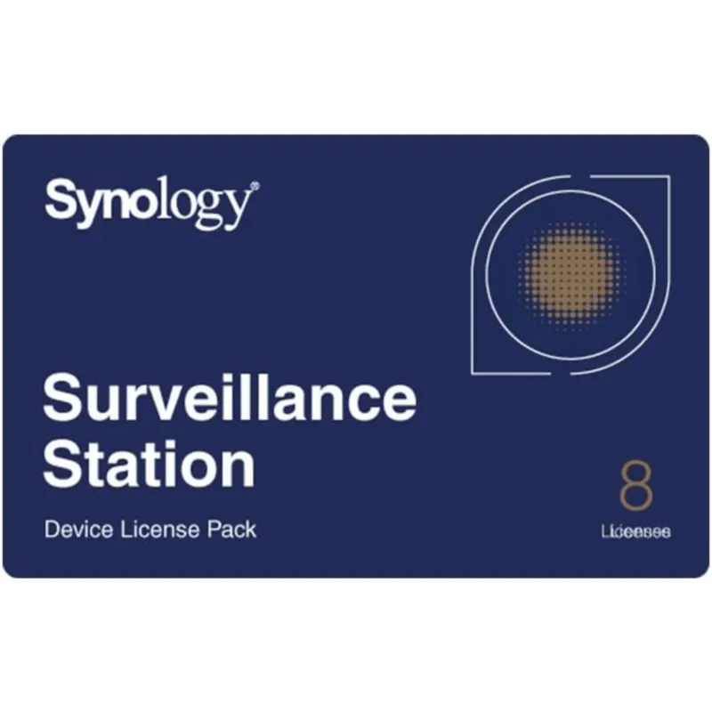 Licencias de Dispositivos de Vigilancia Synology | Paquete de 8 Licencias | Compatibilidad con Cámaras IP, Módulos de E/S, Altavoces IP | Gestión Centralizada CMS | Licencias Predeterminadas Incluidas.