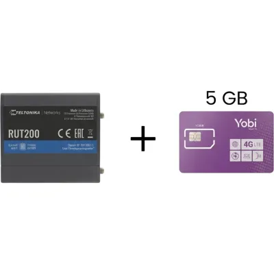 Router Teltonika LTE/4G RUT200 + SIM de YOBI de 5GB por Mes durante un año de servicio (solo datos)