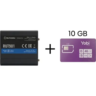 Router Teltonika LTE/4G RUT901 + SIM de YOBI de 10GB por Mes durante un año de servicio (solo datos)