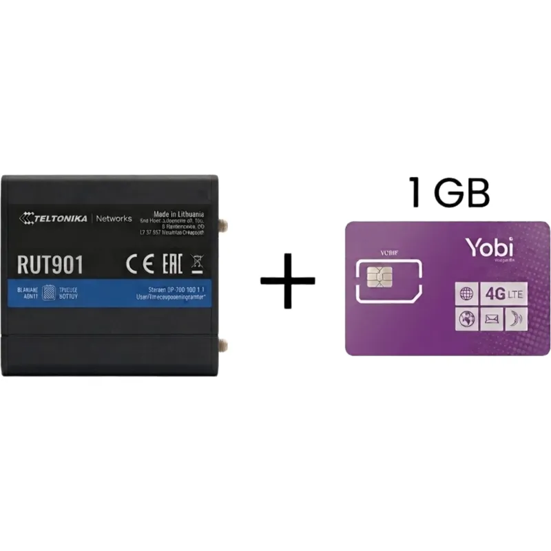 Router Teltonika LTE/4G RUT901 + SIM de YOBI de 1GB por Mes durante un año de servicio (solo datos)
