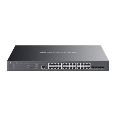 Switch L2+ Gestionado Omada / 24 Puertos Gigabit RJ45 + 4 Puertos 10G SFP+ / 16 Puertos PoE+ (30W) + 8 Puertos PoE++ (90W) / 128 Gbps Capacidad / 95.23 Mpps Forwarding / 500W PoE Budget / SDN Cloud Management