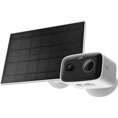 Kit Cámara de Seguridad Solar / 1080P Full HD / Batería Recargable 5,200 mAh / Autonomía 180 Días / Panel Solar con Cable 1 m (3.28 ft) / Visión Nocturna a Color / Detección de Personas por IA / Sirena 70 dBA / IP