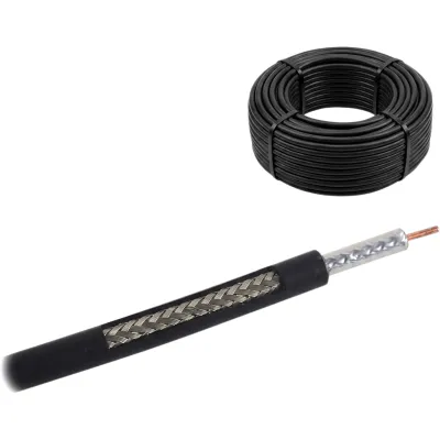Rollo de 50 Metros de Cable Coaxial Tipo RG-58, LMR-195, Baja Pérdida de 50 Ohms, Conductor de Cobre Sólido