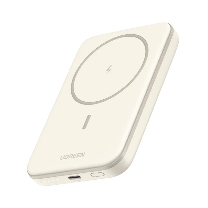 Power Bank MagSafe de 5000mAh | 15W | Carga Inalámbrica y por Cable USB-C | Sistema de Protección Inteligente | Tecnología de Carga Rápida | Ultra Delgado | Ultra ligero | Compatible con iPhone 15/14/13/12 | Color Beige.