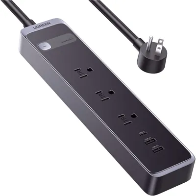 Regleta con Protector Contra Sobretensiones | 3 Salidas de CA NEMA 5-15R | 1 Salida USB-C PD de 30 W | 2 Puertos USB-A | Protección Contra Sobretensiones de 1600 julios | Cable 1.8m | Color Negro.