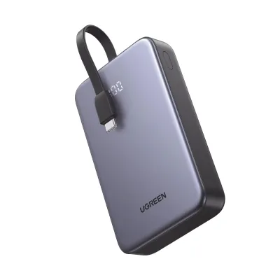 Power Bank Portatil | 20000mAh (74Wh) | 20W | Con Cable USB-C Incorporado | 2 Salidas 22,5W | Pantalla Inteligente | Multiple Proteccion | Aprobado por Aerolíneas | Color Grey.