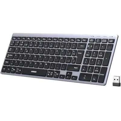 Teclado Inalámbrico Multimodo / Bluetooth + 2.4 GHz / Batería Recargable 500 mAh / 3 Dispositivos Simultáneos / Recorrido de Tecla 1.8 mm / Carga USB-C / Alcance 10 m (33 ft) / Windows macOS Linux ChromeOS Android
