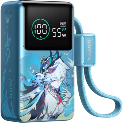 Batería Portátil 10000mAh / Carga Rápida 55W / Cable USB-C Integrado / Pantalla Digital Inteligente / Carga Multidispositivo / Protección de Seguridad
