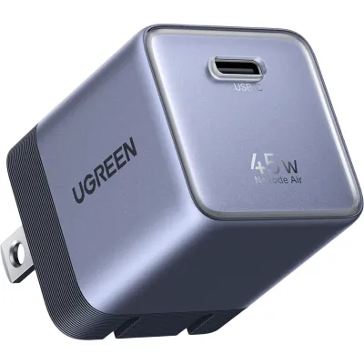 Cargador Rápido GaN de 45W / 1 Puerto USB-C / PD3.0-PPS-QC3.0 / Ultracompacto 36.1×30.7×30.7 mm (1.42×1.21×1.21 in) / Carcasa Ignífuga V0 / Eficiencia Nivel 6