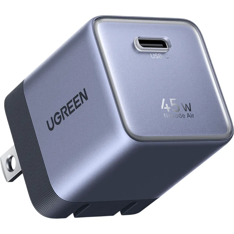 Cargador Rápido GaN de 45W / 1 Puerto USB-C / PD3.0-PPS-QC3.0 / Ultracompacto 36.1×30.7×30.7 mm (1.42×1.21×1.21 in) / Carcasa Ignífuga V0 / Eficiencia Nivel 6