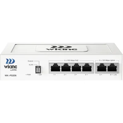 Switch no administrable PoE / Con 4 puertos 10/100 Mbps PoE af/at / 2 Puertos Uplink 10/100 MBPS / Presupuesto 45 W / PoE hasta 250 metros
