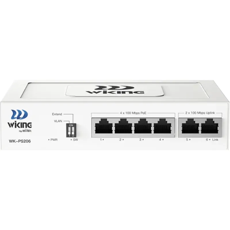 Switch no administrable PoE / Con 4 puertos 10/100 Mbps PoE af/at / 2 Puertos Uplink 10/100 MBPS / Presupuesto 45 W / PoE hasta 250 metros
