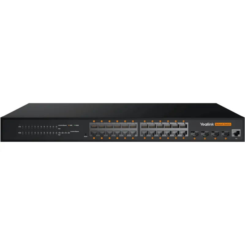 Switch Administrable L2+ Yealink RCH240 de 24 Puertos Gigabit PoE+ con 4 Puertos de Fibra Óptica y Presupuesto PoE de 370 W