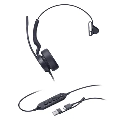 Auriculares Yealink UH44 Mono con cancelación de ruido por IA para Microsoft Teams, USB-C/A e indicador de ocupado