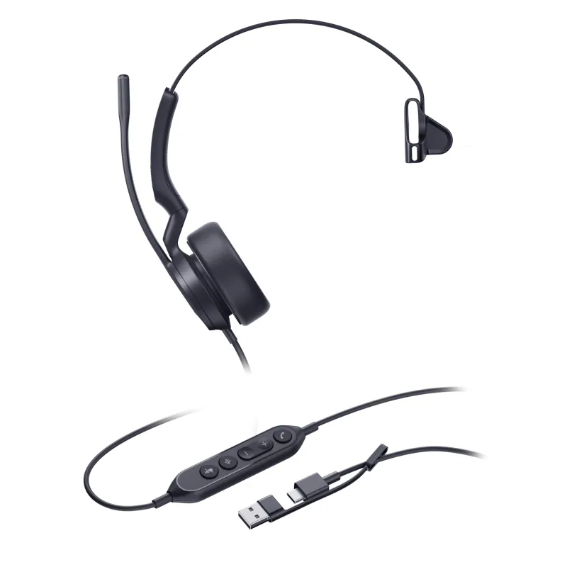 Auriculares Yealink UH44 Mono con cancelación de ruido por IA para Microsoft Teams, USB-C/A e indicador de ocupado