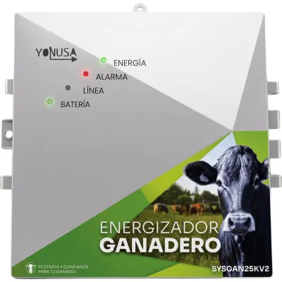 Energizador Ganadero / 10,000 Volts / 0.2 a 5.0 Joules Ajustable / 25 km Lineales / Alimentación 90-260 Vca y 12 Vcd / soporta Panel Solar / NEMA 2