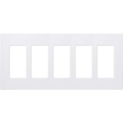 Placa de pared Claro de 5 espacios sin tornillos visibles, color blanco brillante, para atenuadores, apagadores y controles Pico Lutron