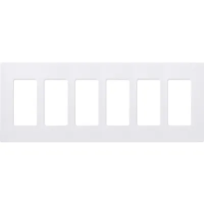 Placa de pared Claro de 6 espacios sin tornillos visibles, apertura estilo decorador, blanco brillante, para atenuadores, apagadores y controles Pico de Lutron