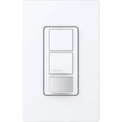 Apagador doble con sensor de ocupación Maestro para dos circuitos independientes, 6 A de iluminación por circuito a 120-277 V y ventilador a 120 V, unipolar, blanco