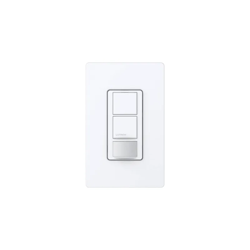 Apagador doble con sensor de ocupación Maestro para dos circuitos independientes, 6 A de iluminación por circuito a 120-277 V y ventilador a 120 V, unipolar, blanco
