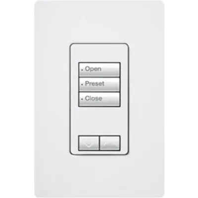 Teclado de pared seeTouch de 3 botones con subir/bajar para control de luces y cortinas en sistemas RadioRA 2, 120 V, retroiluminado, color blanco