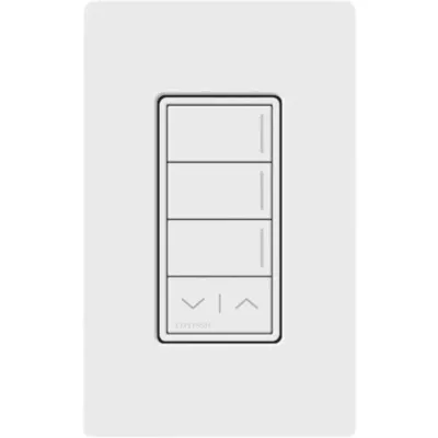 Teclado de escenas Sunnata de 3 botones con funciones de subir y bajar, comunicación inalámbrica Clear Connect, 120-277 V, blanco brillante, para sistema RadioRA 3