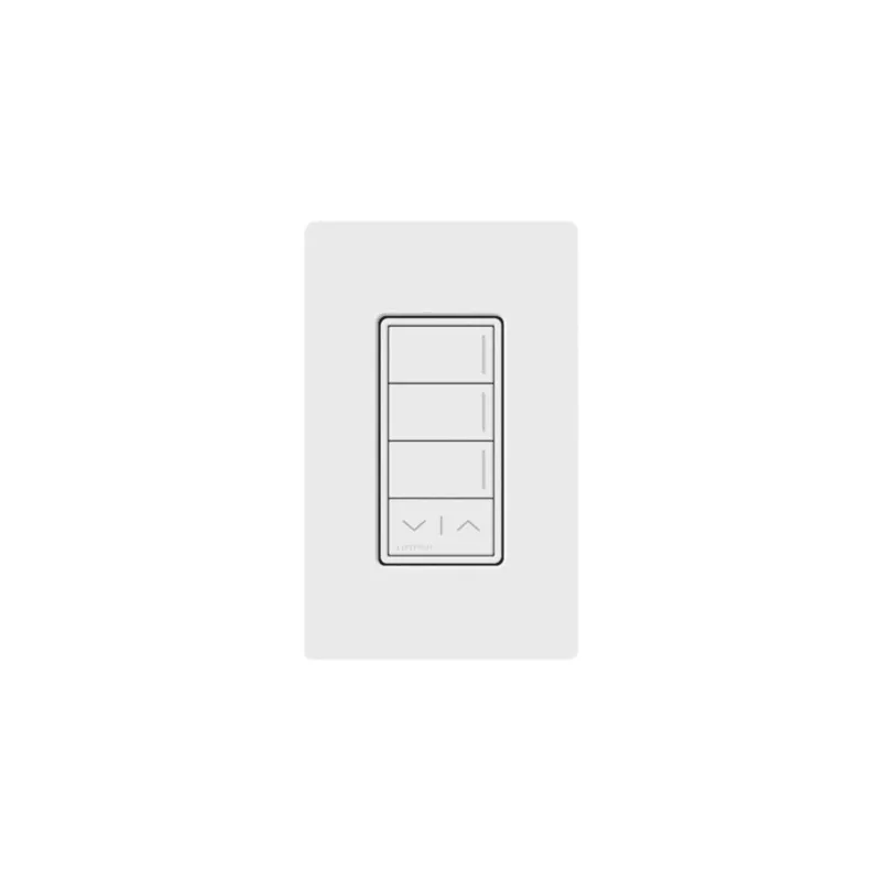 Teclado de escenas Sunnata de 3 botones con funciones de subir y bajar, comunicación inalámbrica Clear Connect, 120-277 V, blanco brillante, para sistema RadioRA 3