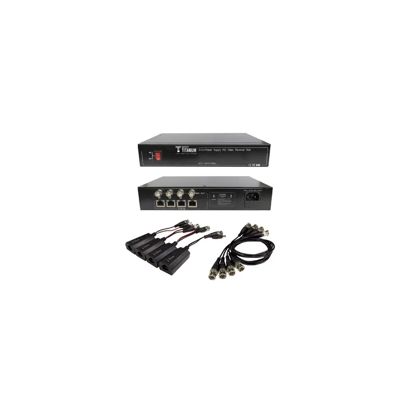 Kit de 4 canales de para transmisión de ALIMENTACION ( de 36 Vcc a 12Vcc ) y VIDEO (HD-TVI) a distancias de hasta 250 mts.