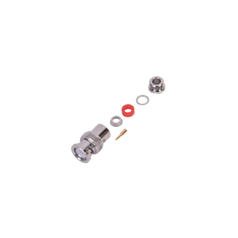 Conector BNC Macho de Rosca para Cable LP-142, RG-58/U, RG-142/U, Níquel, Oro, Delrin. .