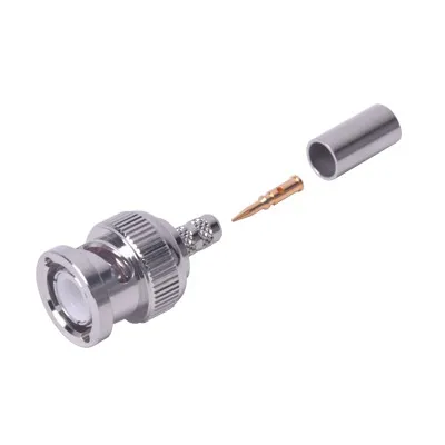 Conector BNC Macho de Anillo Plegable para Cable LP-195, LP-142, LMR-195, RG-58/U, RG-142/U, Níquel/ Oro/ Delrin.
