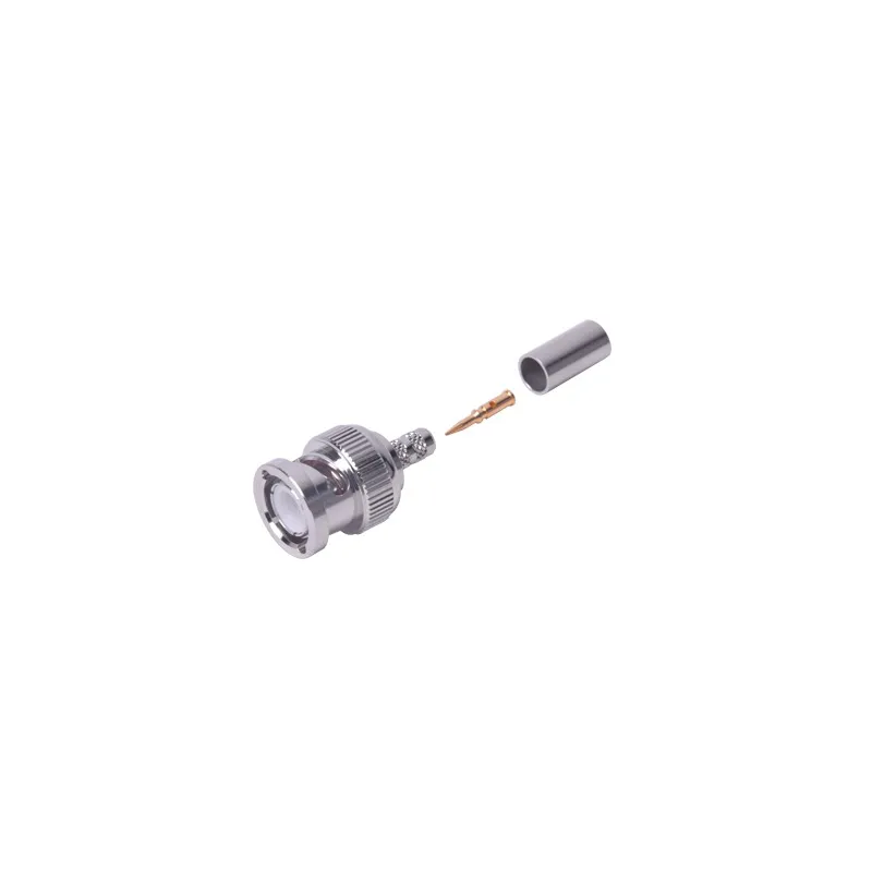 Conector BNC Macho de Anillo Plegable para Cable LP-195, LP-142, LMR-195, RG-58/U, RG-142/U, Níquel/ Oro/ Delrin.
