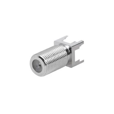 Conector F Hembra para PCB de Montaje Vertical, Níquel/ Estaño/ Polietileno.