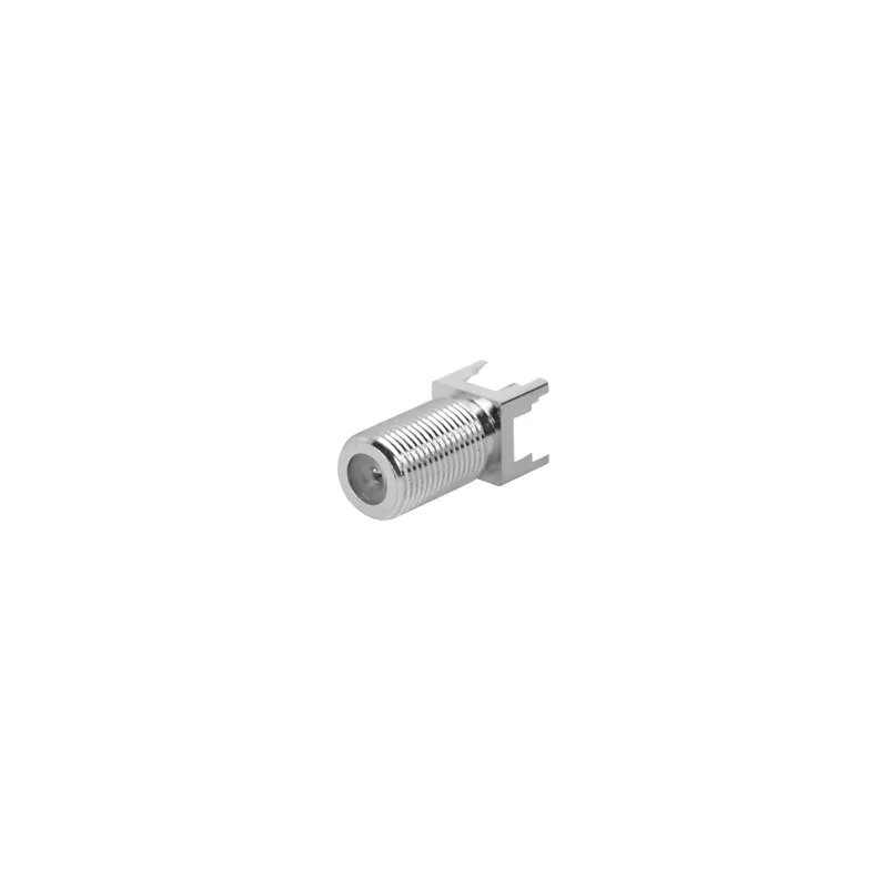 Conector F Hembra para PCB de Montaje Vertical, Níquel/ Estaño/ Polietileno.