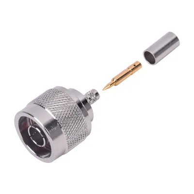 Conector N Macho de Anillo Plegable para Cables Coaxiales LP-142, LP-195, RG-58/U, RG-142/U, LMR-195, Níquel/ Oro/ Teflón.â€‹