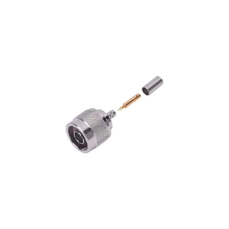 Conector N Macho de Anillo Plegable para Cables Coaxiales LP-142, LP-195, RG-58/U, RG-142/U, LMR-195, Níquel/ Oro/ Teflón.â€‹