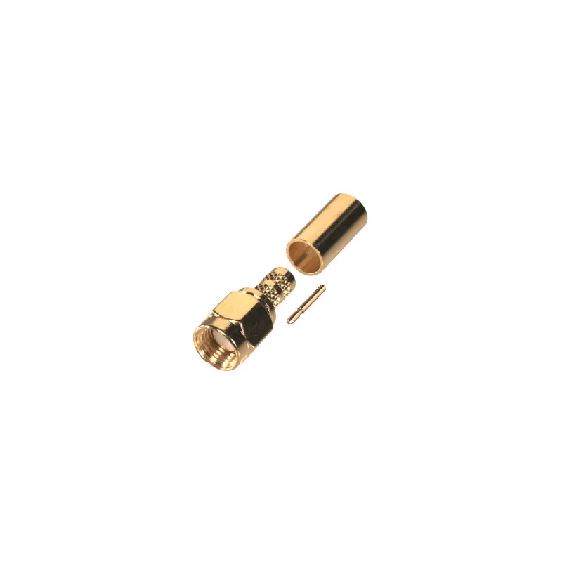 Conector SMA Macho Inverso de Anillo Plegable para Cables 9258, RG-8/X, LMR-240, Oro/Oro/Teflón.