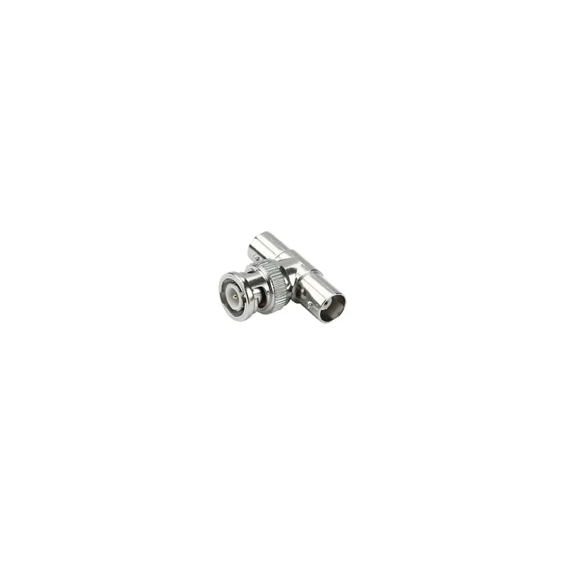 Adaptador en T para 75 Ohm de Conector BNC Macho a Doble BNC Hembra, Níquel/ Oro/ Teflón.