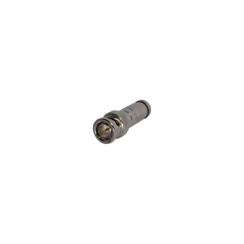 Conector BNC macho de 75 Ohm, con base de resorte para montar a presión cable coaxial RG-59/ Níquel/ Oro/ Teflón.