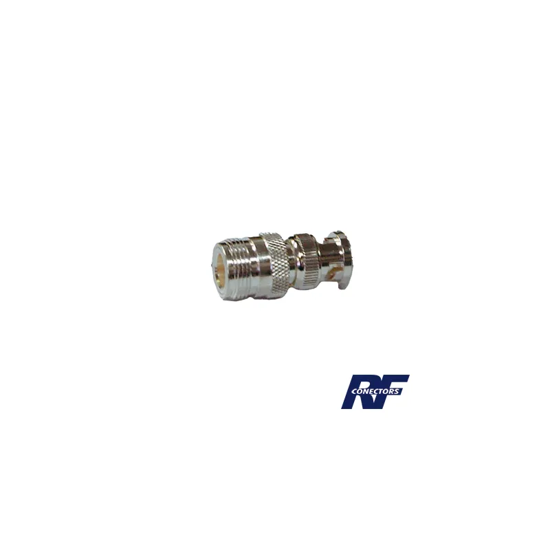 Adaptador en Linea para 50 Ohm, de Conector N Hembra a BNC Macho, Plata /Oro /Teflón.