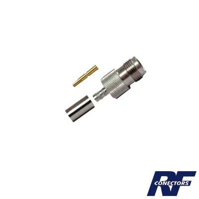 Conector TNC Hembra de Anillo Plegable para Cables RG-58/U, RG-142/U, Niquel /Oro /Delrin.