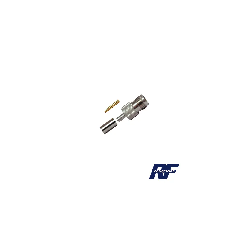 Conector TNC Hembra de Anillo Plegable para Cables RG-58/U, RG-142/U, Niquel /Oro /Delrin.