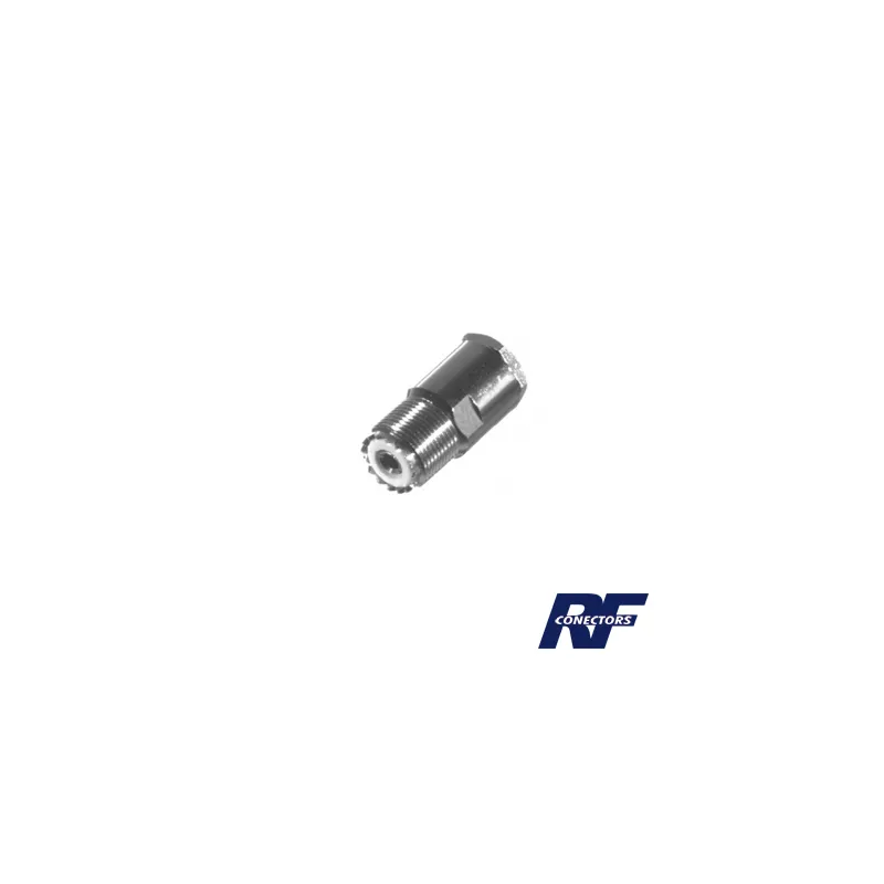 Conector UHF Hembra (SO-239) en Línea de Rosca para RG-8/U, 9913, LMR-400, Níquel/ Plata/ Teflón.