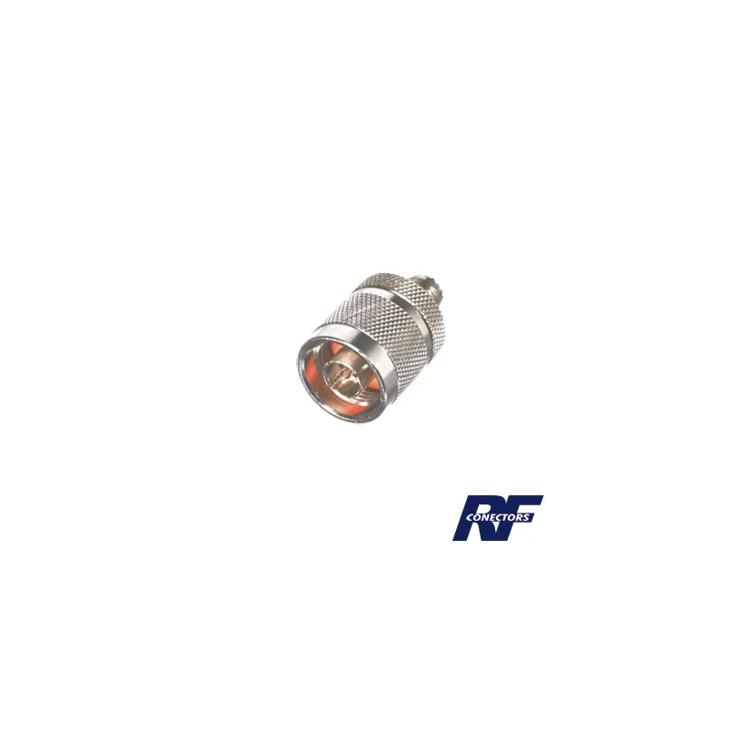 Adaptador en Línea, de Conector Mini UHF Hembra a N Macho, Níquel/ Oro/ Teflón.