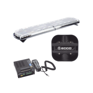 Kit de Sirena Vehicular H2 Covert, Bocina de uso rudo y Torreta 48" Serie 12 con 130 LED, dual color rojo/azul/claro/ambar, ideal para equipar unidades de policia