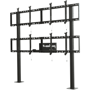 Soporte Modular para Video Wall Pedestal 2x2 / Ajuste Micro Sin Herramientas / 8 Puntos de Alineación / Capacidad 500 lb / VESA 200x200 a 600x400 mm / Estructura Aluminio / Gestión Cableado Integrada / Almacenamiento Multimedia