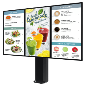 Montaje Tipo Kiosco para exterior compatible con Pantallas de 55" Samsung OH55AS / Diseño Ultradelgado / METAL / Exterior IP65 / Base Pedestal 8" / Soporte para 3 pantallas