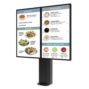 Montaje Tipo Kiosco para exterior compatible con Pantallas de 55" Samsung OH55AS / Diseño Ultradelgado / METAL / Exterior IP65 / Base Pedestal 8" / Soporte para 2 pantallas
