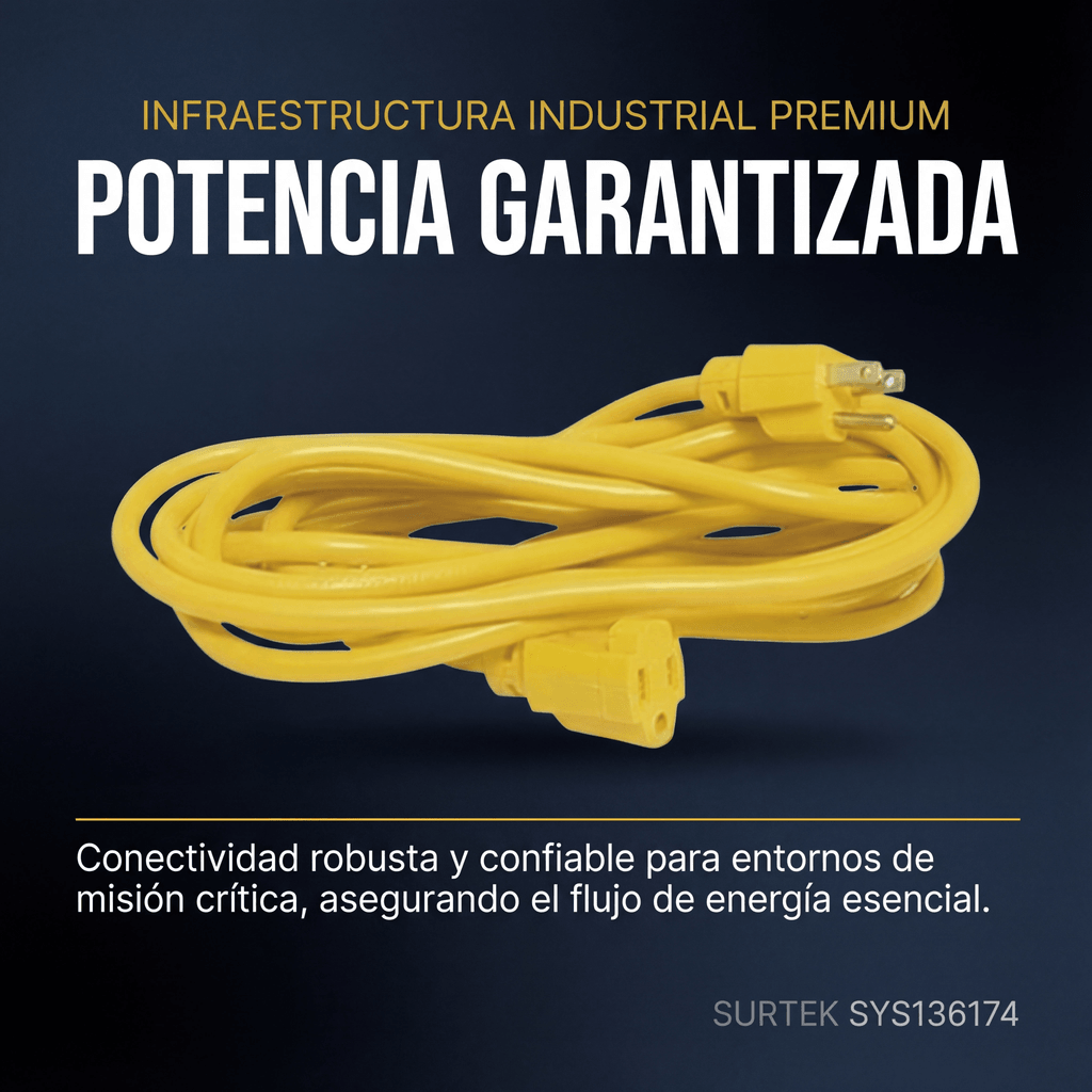 Extensión Eléctrica de Uso Rudo Aterrizada 15 metros / 127 V CA 10 A Máximo / Color Amarillo. - Image 2
