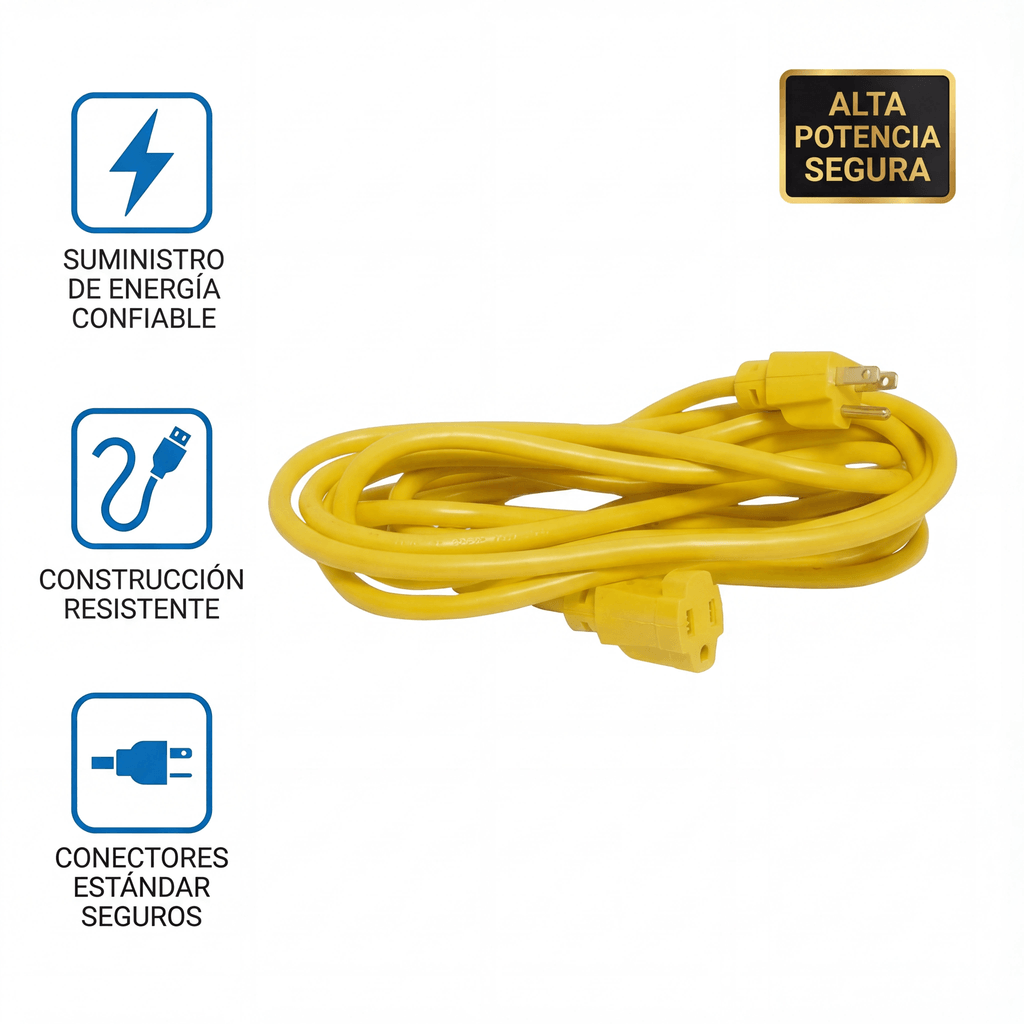 Extensión Eléctrica de Uso Rudo Aterrizada 15 metros / 127 V CA 10 A Máximo / Color Amarillo. - Image 3