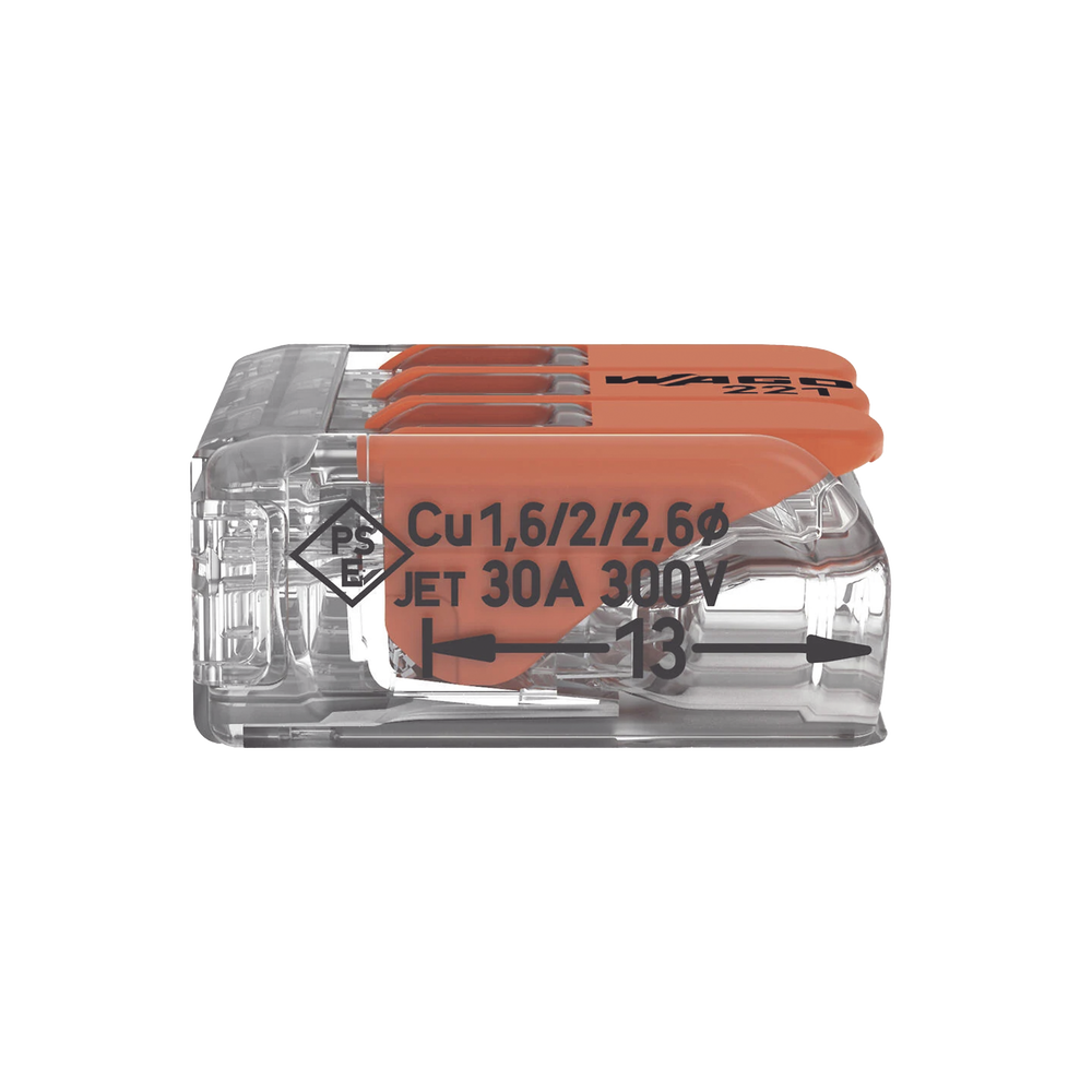 Borna de Conexión con Palancas / 3 Conductores / CAGE CLAMP® / 6 mm² (10 AWG) Máximo / 32A 450V / Transparente / Palancas Naranja / TB85 - Image 2